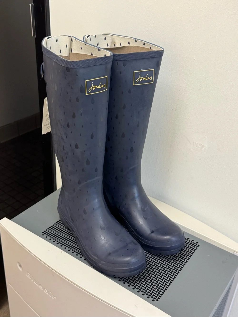 Joules Navy Tall Rain Boots - Navy Raindrops